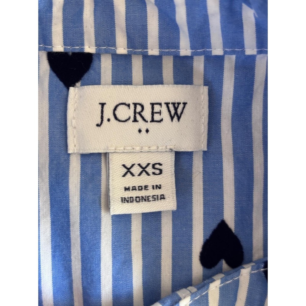 J. Crew Blue White Stripe Heart Print Button Up Shirt Top XXS Business casual - Picture 3 of 6